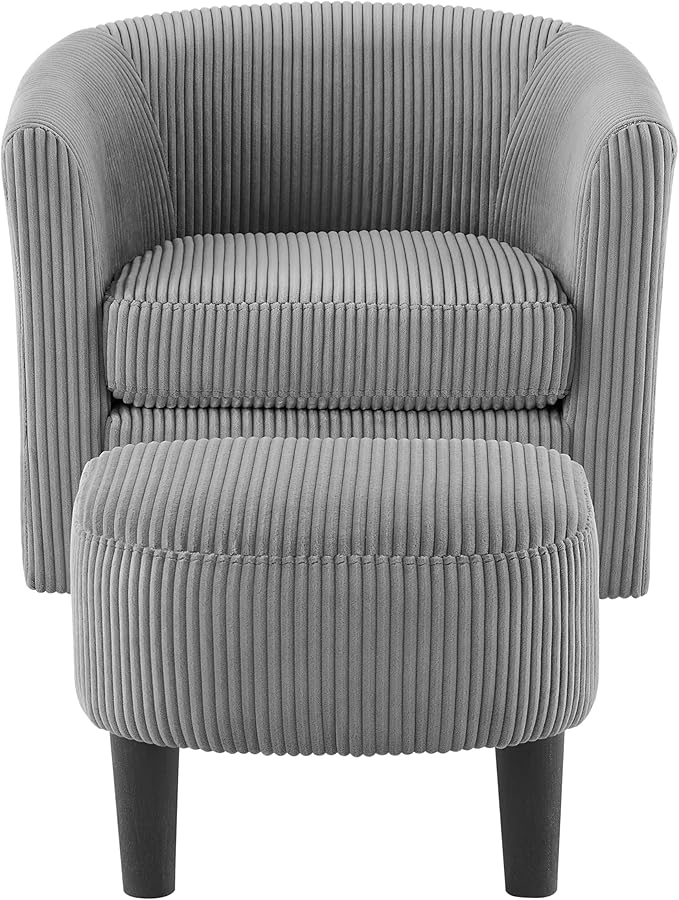 360° Swivel Accent Chair with Ottoman - Comfy Corduroy Recliner Armchair Single Sofa for Living Room &amp Bedroom (Grey)