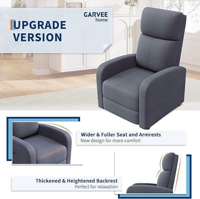 Garvee Recliner Chair for Adults Set of 2 PU Leather Lazy Recliner Ergonomic Adjustable Single Sofa Enhanced with Side Pocket Tall Back Wide Arms &amp Padded Seat Home Theater Seating for Living R
