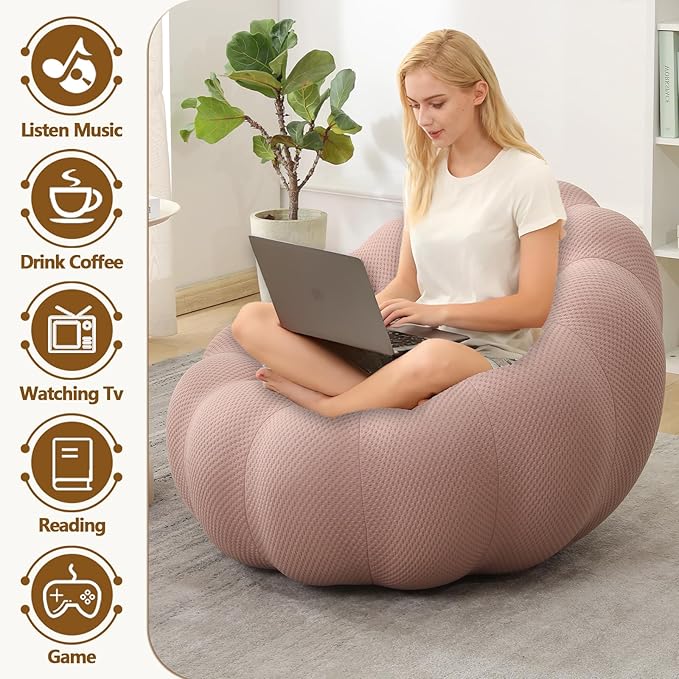 Bean Bag Chairs for Adults/Teens Reading Corner Chair Orange Beanbag Chair for Bedroom Living Room Small Comfy Chairs for Living Room Small Space No Assembly Required (Pink Couch)