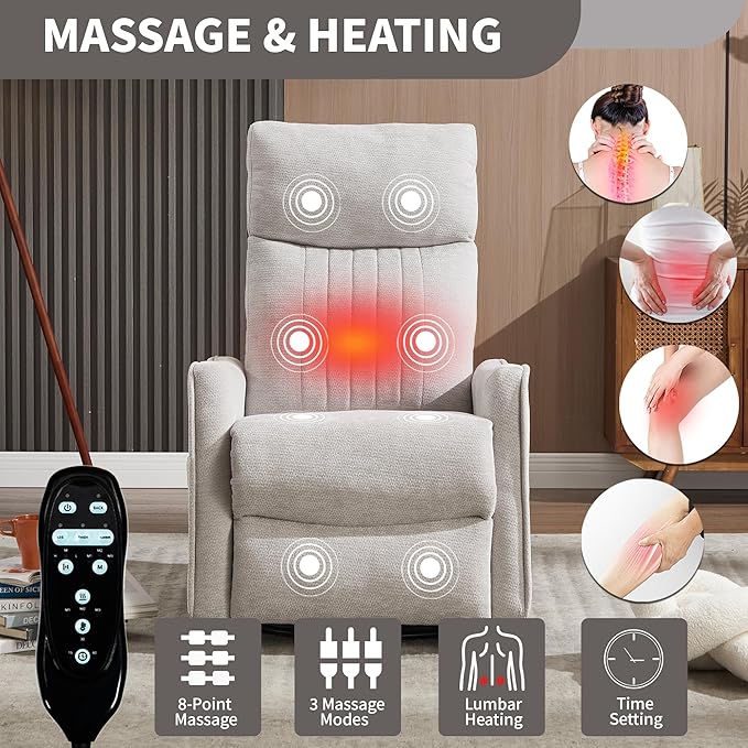 Manual Swivel Rocker Recliner Chair for Adults Overstuffed Reclining Glider Chair for Nursing with Vibration Massage &amp Heat Living Room Rocking Recliner 2-Stage backrest Chenille Fabric Light G