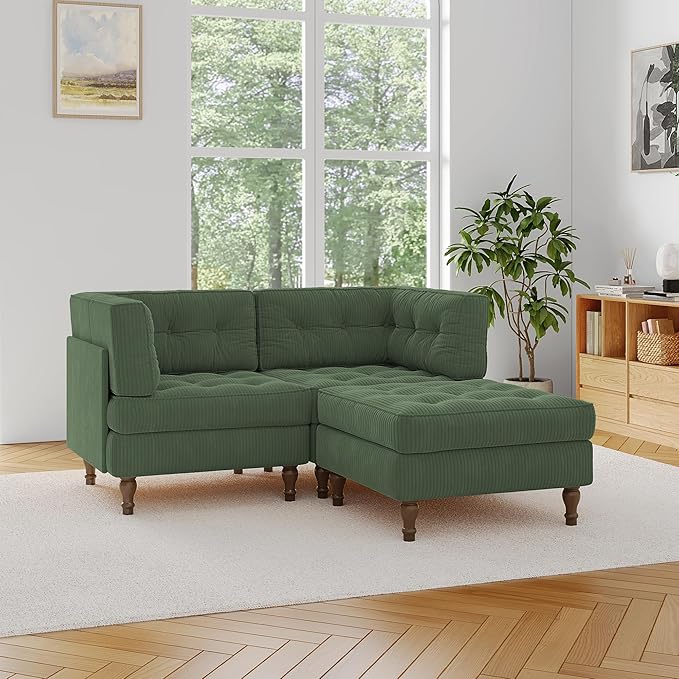 65 L Shaped Modular Sectional Sofa Couch Upholstered Cloud Sofa Bed with Deep Seat for Living Room Bedroom and Apartment Comfy Fluffy Sleeper Sofa with Movable Ottoman