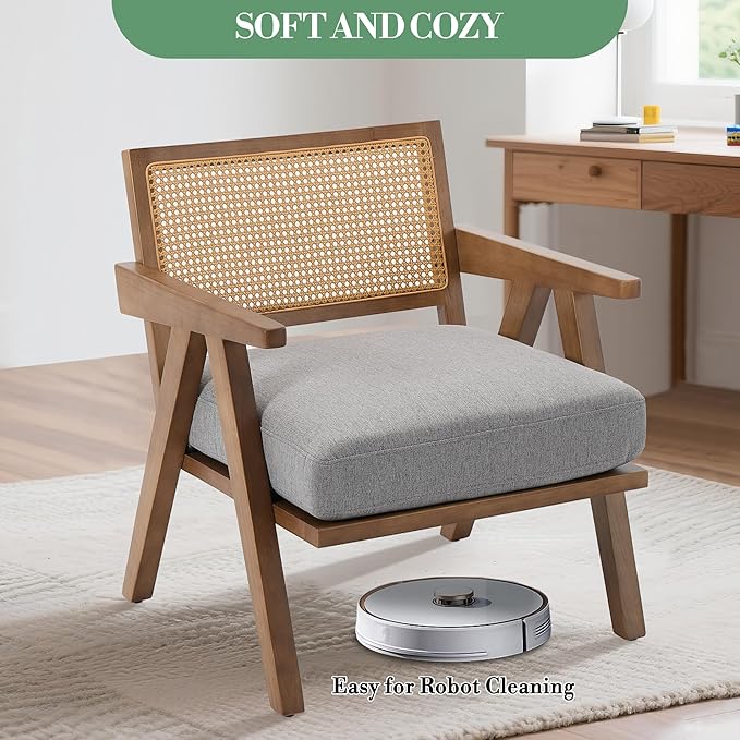 Garvee Mid-Century Modern Accent Chair Linen Upholstered Lounge Chair with Wood Frame Soft Cushion - Comfortable Reading Armchair for Living Room Bedroom Office - Gray 1 PCS