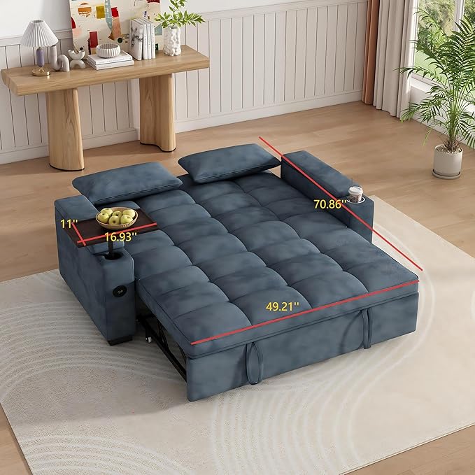 KEIKI 65 3-in-1 Convertible Sofa Bed Space-Saving Sleeper Couch with 90° Swivel Side Table USB &amp Type-C Charging Hidden Storage for Modern Home Office Living