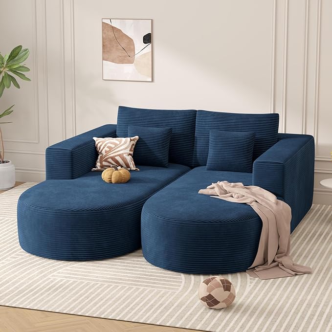 Modular Sectional Sofa BedConvertible Cloud Couches for Living Room2 Chaise Corduroy Boneless Couch Sleeper Sofa SetOversized Chaise Lounge Chair for BedroomNo Assembly RequiredBlue 1PCS