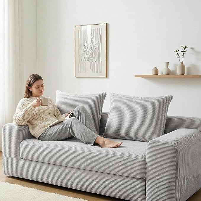 Convertible Sofa Bed 3 in 1 Loveseat Folding Couch Bed Foldable - Boneless Couch &amp Floor Futon Sleeper Corduroy Pull Out Sofa Bed with 2 Pillows for Living Room