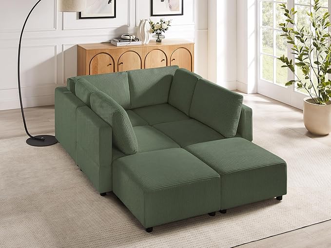 U Shaped Modular Sectional Sofa with Ottomans 123.6 Corduroy Sectional Sofa with Chaise 6 Seater Convertible Modular Sleeper Sofa Bed Free Combination Couch for Living Room Apartments