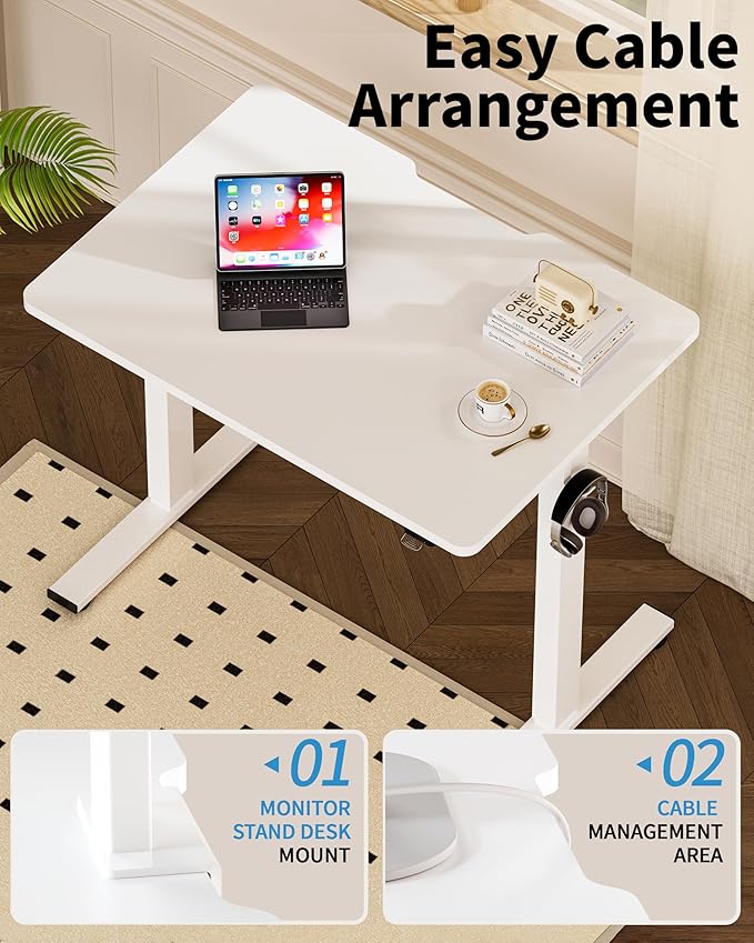 Okin Small Electric Standing Desk 36 x 24 Whole Piece Height Adjustable Desk White Sit to Stand Computer Workstation for Home Office