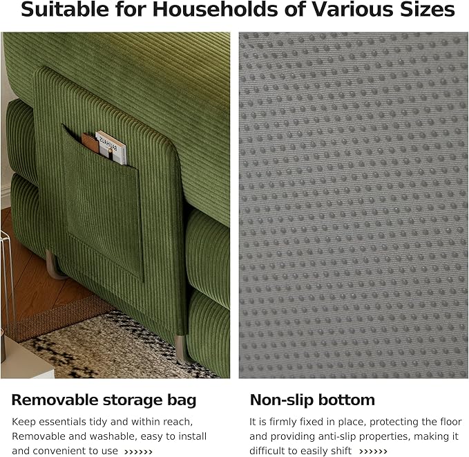 79 Convertible Sofa Bed Corduroy Folding Mattress Couch with Fixed-Shape Frame Boneless Couch for Living Room No Assembly Needed (Green)