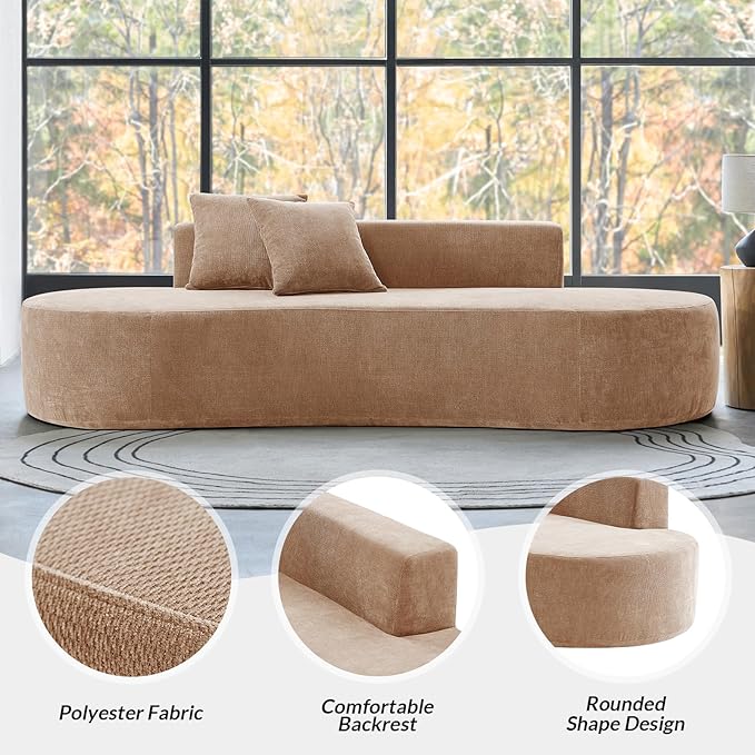 94.5 Modern Curved Sofa 3-Seater Comfy Foam Couch with 2 Pillows Frameless &amp No Assembly Required Cloud Couch for Living Room Pink