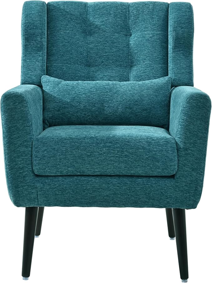 Bellemave Modern Accent ChairChenille Fabric Reading Living Room Side ChairSingle Sofa with Wood Legs Armchair for Living Room Bedroom(Teal)