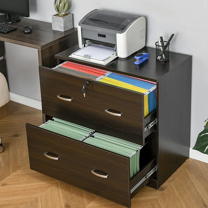 2 Drawer File Cabinet with Lock Small Filing Cabinets Under Desk Storage Organizer for Home Office Vertical 2-Drawers Locking Cabinet for Letter SizeNatural