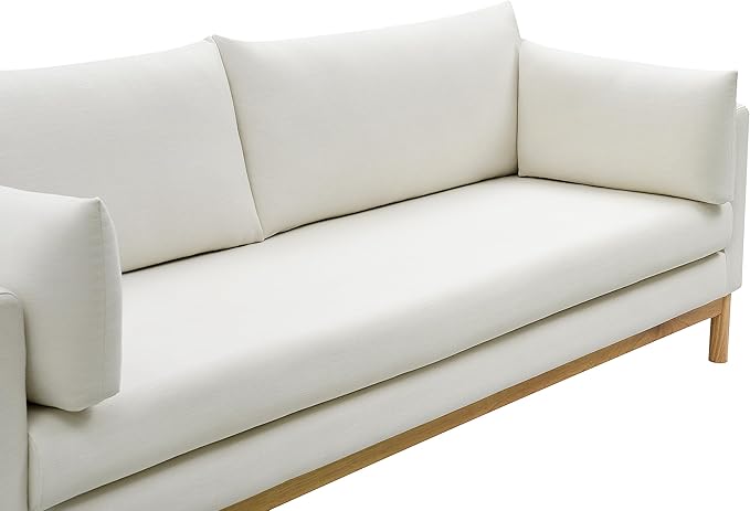 Meridian Furniture 157Cream-L Langham Collection Mid-Century Modern Linen Textured Fabric Upholstered Loveseat Cream Linen Textured Fabric Natural Finish Wood Base 66 W x 33.5 D x 33 H Cream