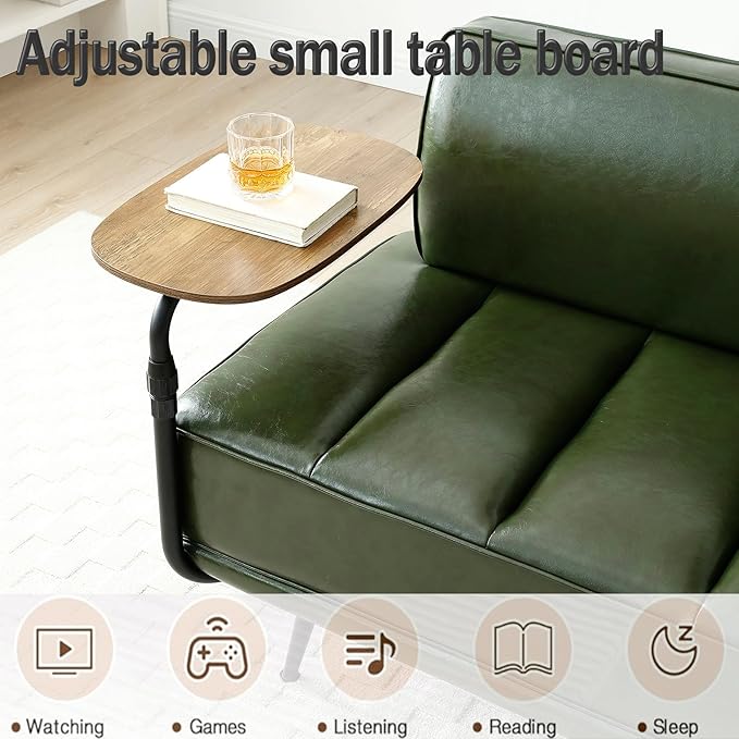 Anwick 55 PU Leather Small Sofa Loveseat Couch with Side Table Modern Upholstered Bed End Bench with Back for Bedroom Living Room Office Entryway (Green)