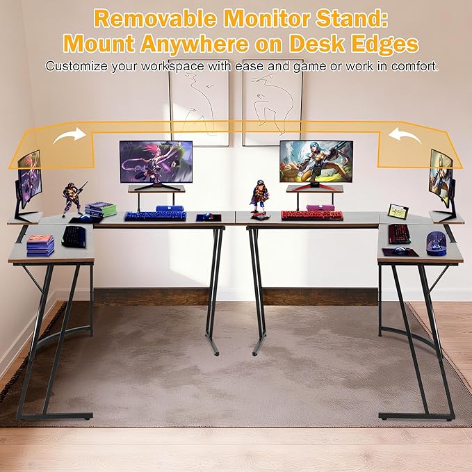 Bigacc L Shaped Gaming Desk 50 Corner Desk Spacious Dual Tops P2 Particleboard Metal Z-Legs Adjustable Non-Slip Pads Scratch/Waterproof Multi-Use Home Office/Game Room/Dorm