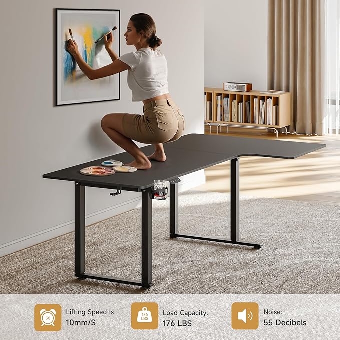 ONBRILL L Shaped Standing Desk 63x43 Inches Electric L Stand Up Desk with 4 Legs Dual Motor and Memory Controller Adjustable Height from 28-46 Inches for Home and Computer Workstation Black