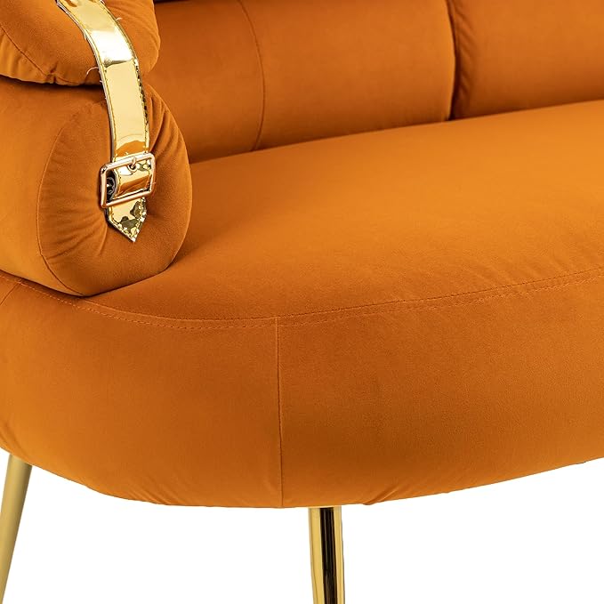 50” Velvet Loveseat Sofa Chair Mid Century Modern 2-Seater Small Love Seat for Small Spaces Accent Arm Chair with Golden feet Comfy Upholstered Leisure Couch for Living Room (Orange)