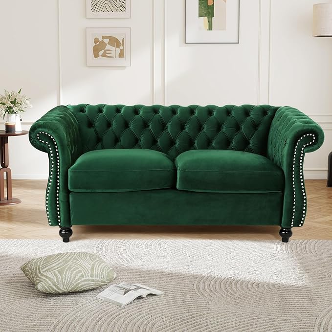 61W Mid Century Modern Chesterfield CouchUpholstered Velvet Loveseat Sofa with Button Tufted &amp Rolled ArmrestsComfy Deep Seat Sofa with Nailhead Trim &amp Gourd Legs for Living RoomApartment(