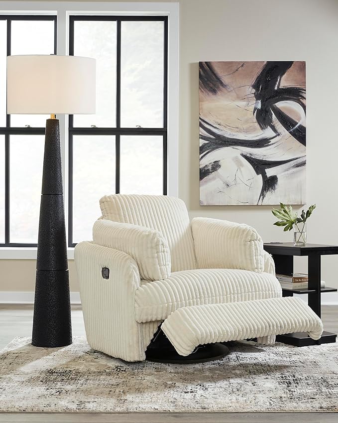 Signature Design by Ashley Tie-Breaker Casual Swivel Glider Recliner with Hidden Storage White