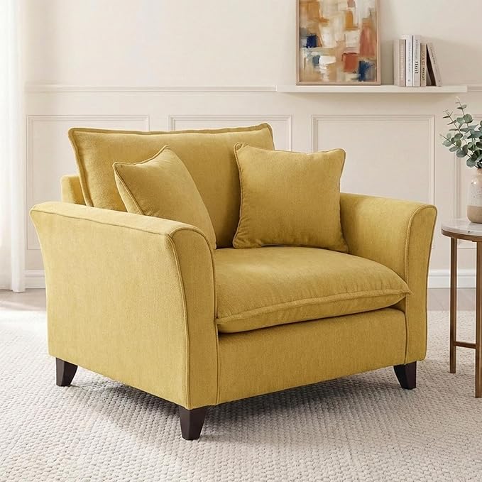 Merax Chenille Oversized Accent Chair - 46.9”W Big Comfy Reading Chair Modular Cloud Chair Cozy Armchair for Living Room Bedroom Kids Room Family Room Reading Nook Yellow