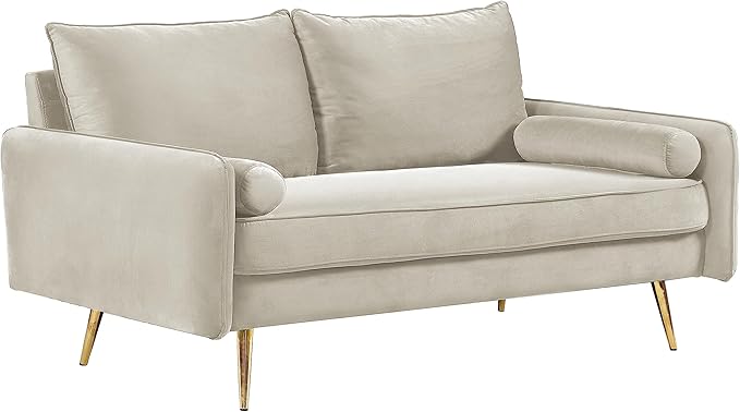 Kent Modern Loveseat European Style Velvet Living Room Furniture with Tapered Legs Vintage Flair and Sleek Design Ivory