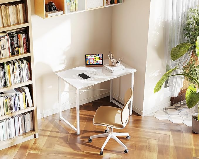 Casaottima 32 Inch Small Computer Desk for Home Office Study Writing Table for Small Spaces Simple Modern Desk with Headphone Hooks Pure White