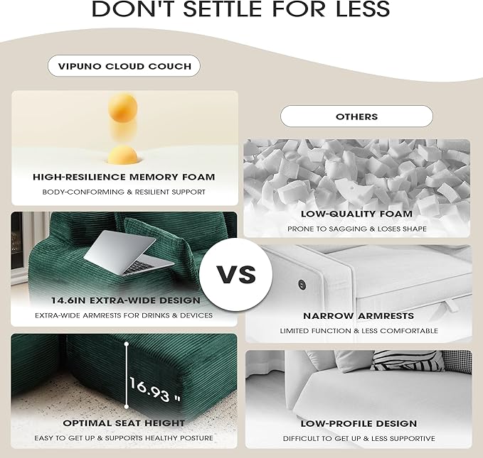 Round 84 Loveseat Sectional Sofa Cloud Couch with Armrests for Small Spaces Corduroy Fabric Green
