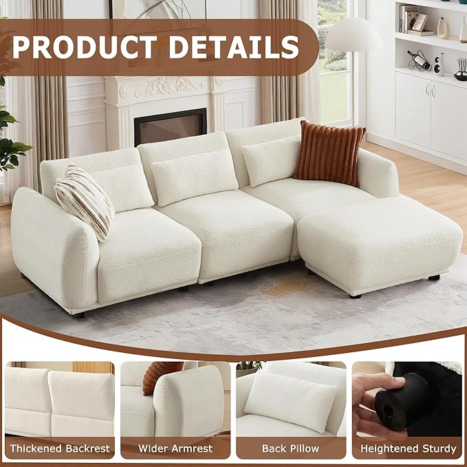 L Shaped Modular Sectional Couch with Removable Ottoman Convertible Cloud Sofa for Living RoomComfort Small Couch for Small Spaces(3 Set + 1 Ottomans - White)