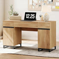 WAMPAT 59 Modern Executive Desk with Drawers Home Office Computer Desk with Charging Station File Drawer Storage Cabinet Wood Writing Desk for Work and Study Oak