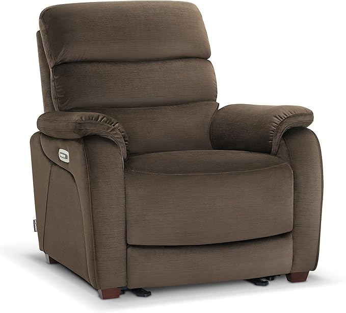 MCombo Power Zero Wall Hugger Recliner Chair for Small Space RV Living Room Power Recliner with Adjustable Headrest USB &amp USB-C Charging Ports Fabric ST257 (Coffee)