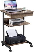 Topeakmart Rolling Computer Desk for Small Spaces Laptop Computer Desk with Wheels Mobile Standing Desk Compact Student Bedside Table Taupe Wood
