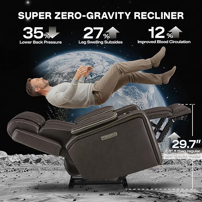 Watson &amp Whitely Electric Recliner Chairs for Adults Oversized Genuine Leather Recliner Super Zero Gravity Reclining Chair W Triple-Motor Adjustable Headrest &amp Lumbar Support Dark Brown