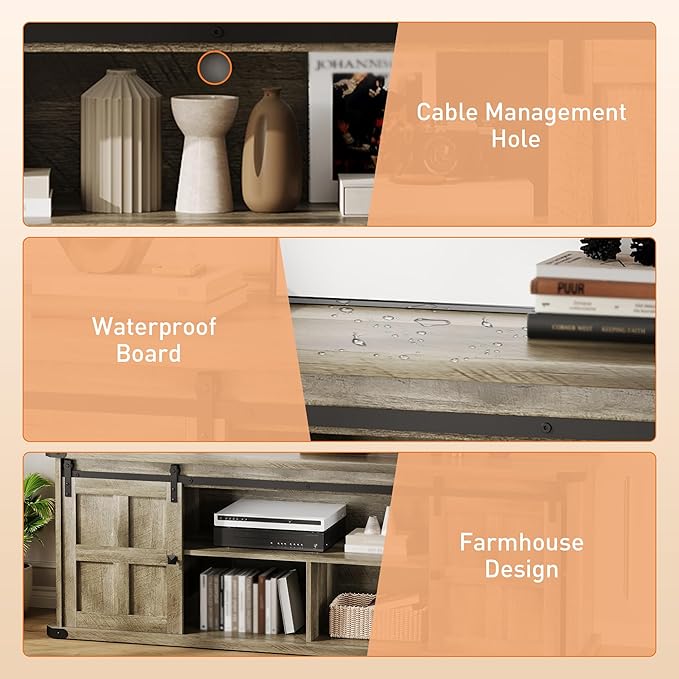 GAOMON 70 Farmhouse TV Stand for 80/75/70 Inch TVsEntertainment Center Storage Cabinets w/Power Outlets and Sliding Barn DoorRustic TV Stands for Living RoomMedia Console Cabinet