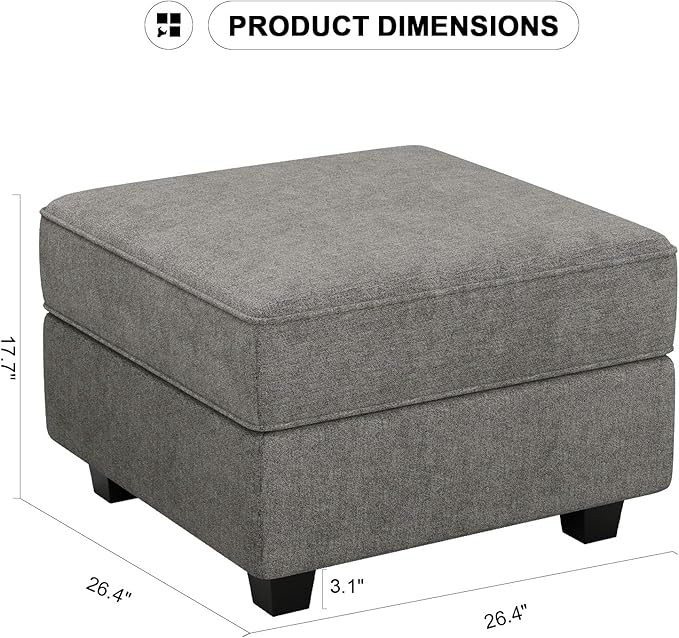 Belffin Fabric Modular Sectional Sofa Storage Ottoman Module Couch Side Sectional Free Configuration Ottoman Grey