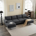 Karl home Convertible Sectional Sofa 110 U-Shape Sofa Couch 4-Seat Couch with Chaise Fabric Upholstered for Living Room Apartment Office Dark Gray
