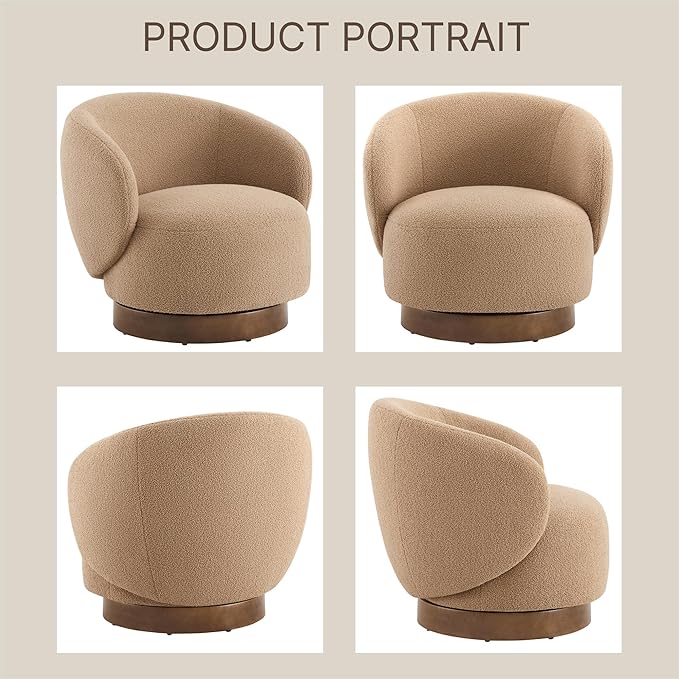 Swivel Accent Chair Round Barrel Armchair Upholstered Performance Fabric for Living Room Bedroom Waitingroom2 BoxSand