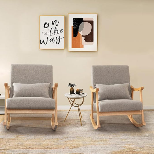 GORELAX Upholstered Rocking Chair Rocker Glide Accent Chair with Extra Back Pillow Modern Single Recliner Armchair for Living Room Nursery Bedroom (2)