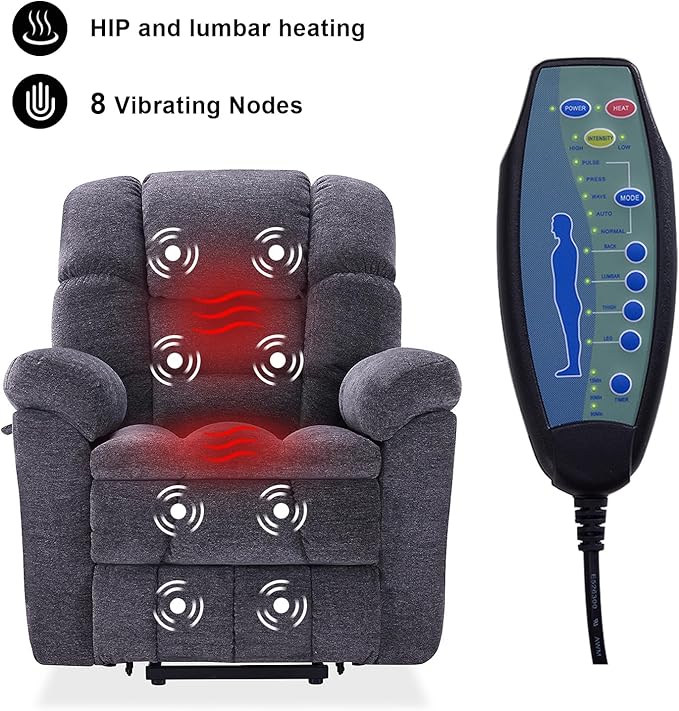 Triple Motor Power Lift Recliner Chair with Massage and Dual Heat for Elderly People Zero Gravity Lay Flat Recliner Infinite Position USB Ports（Grey）