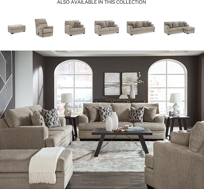 Signature Design by Ashley Stonemeade Casual Upholstered Oversized Chair with 1 Toss Pillow Light Brown