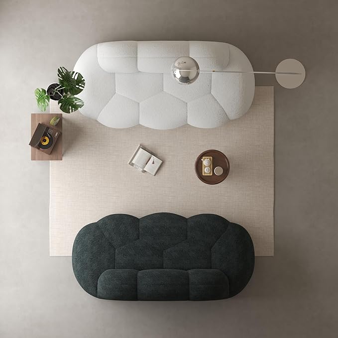 Boneless Small Couch for Bedroom 90 Modern Curved Boucle Couch Comfy Upholstered Cloud LoveSeat Floor Sofa Deep Seat Leisure Bubble Couches for Living Room Small Space (White+Black)