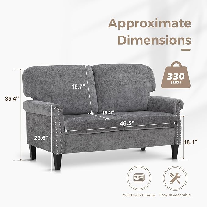 MAISON ARTS Gray Sofa and Loveseat Set Space-Saving Comfy Couches for Office/Meeting Room Linen-Blend Fabric with Removable Furniture Covers