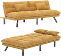 Futon Sofa Bed Convertible 70 inch Solid Wood Couch for Living Room Chenille Fabric 2 Cushions (Caramel Orange)