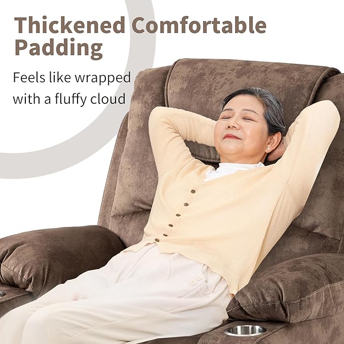 Large Power Lift Recliner Chair with Massage and Heat for Elderly Big and Tall People Dual Motor 180° Lay Flat Overstuffed Wide Velvet Recliners with 2 Cup Holders Side Pocket