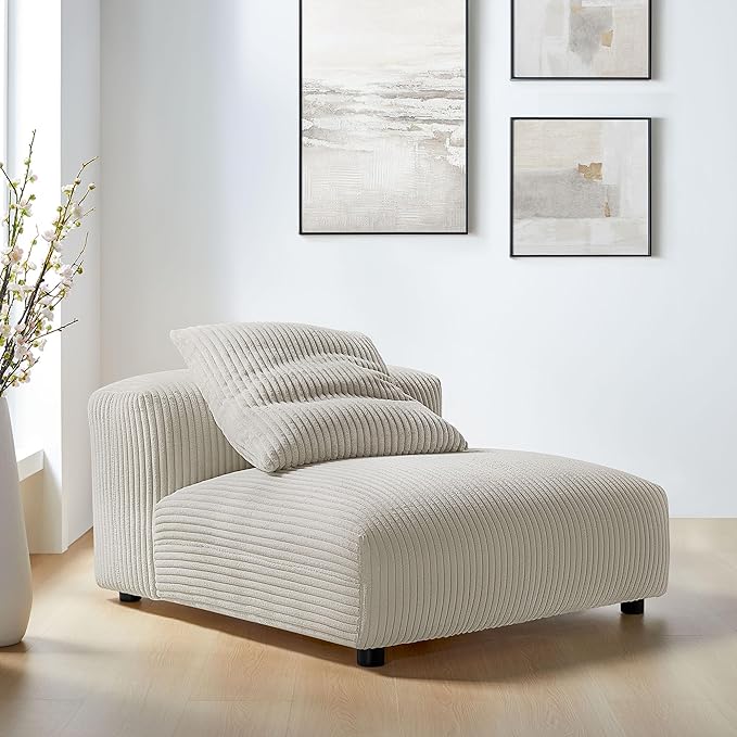 Modway Solace Modular Sofa Armless Chair in Almond - Oversized Corduroy Lounge Chair - Comfy Upholstered Single Sectional Sofa Chair - Modern Accent Lounge Chair for Living Room
