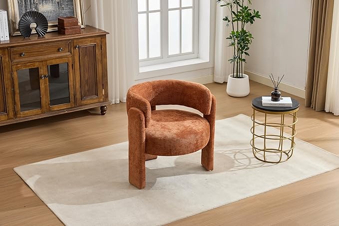 GDFStudio 30 Modern Accent Chair Upgrade Leisure Boucle Upholstered Armchair with Curved Arms and Waist Pillow Comfy Single Sofa Chair for Living Room Bedroom Office Apartment Orange