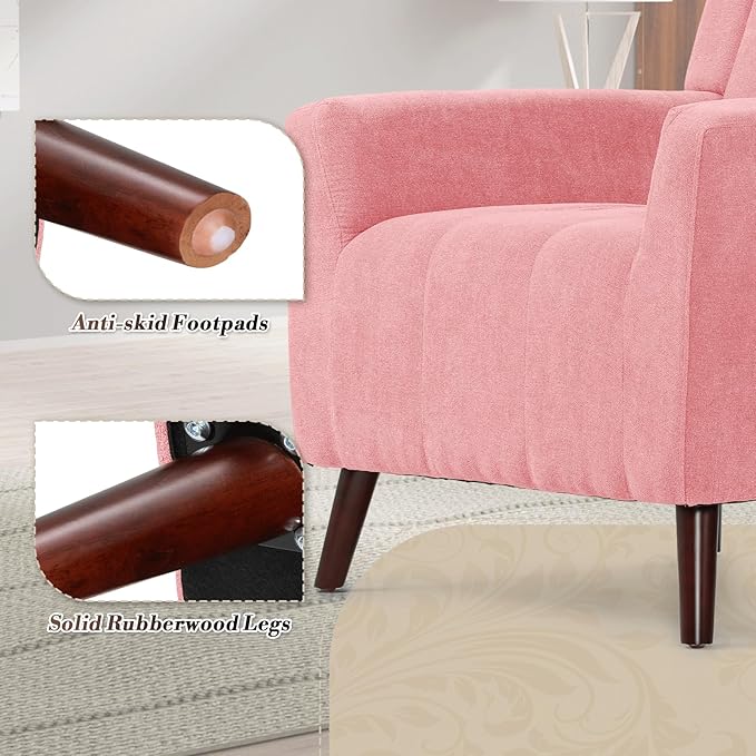 Athena Collection Wingback Accent Chair for Living Room Comfy Linen Fabric Upholstered Reading Chair for Adults Single Sofa Armchair for Bedroom Dorm Balcony Pink