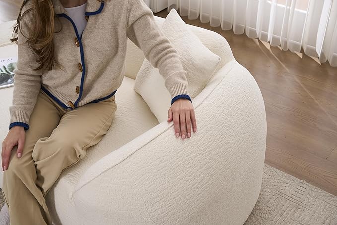 68 Curved Loveseat Sofa Modern Chenille Floor Couch with Pillow No Assembly Deep Seat Chaise Lounge for Bedroom Apartment Living Room Milky White