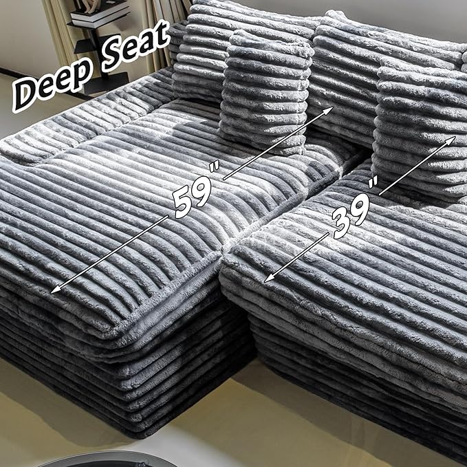 Grey sectional couches for Living Room-Corduroy Couch118 Cloud Sectional Couch with L-Shape Chaise Modern Modular Sofa Deep Seat Comfort No Assembly Required