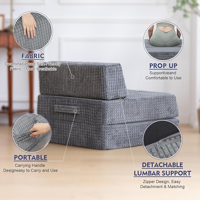 Futon Sofa BedSleeper Chair - Convertible Sectional Sleeper Sofa Floor Bed Mattress for Guest BedRemovable Zippered Back Support Perfect for Living Room and Bedroom (Gray)