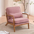 i-POOK Accent Chair Mid-Century Linen Fabric Upholstered Armchair with Pillow and Back Cushion Comfy Single Sofa Chair with Solid Wood Legs Reading Chair for Living Room Bedroom Office Pink