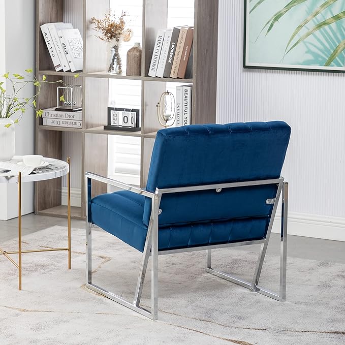 Generic Velvet Vertical Stripe Armchair Gold Metal Frame Accent Chair Suitable for Living Room BedroomBlue